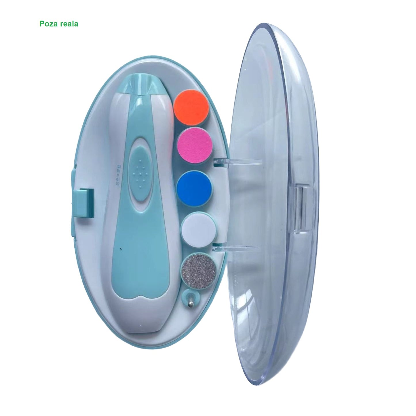 Pila Electrica Unghii pentru Bebelusi, 6 Piese, 15 x 4.5 x 3 cm, Silentios, 0-3 Ani, 4 Trepte de Viteza, Albastru