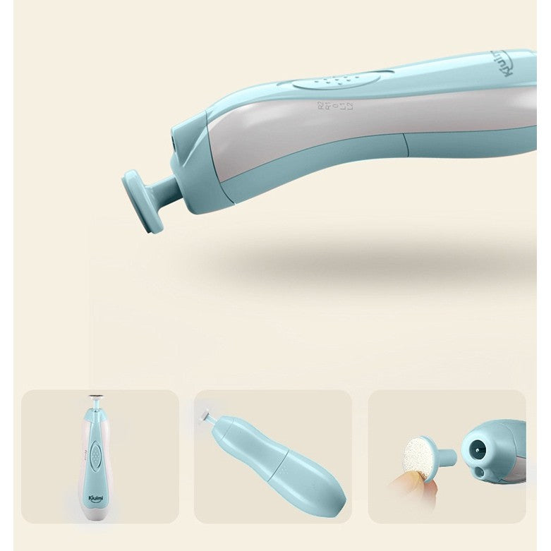 Pila Electrica Unghii pentru Bebelusi, 6 Piese, 15 x 4.5 x 3 cm, Silentios, 0-3 Ani, 4 Trepte de Viteza, Albastru