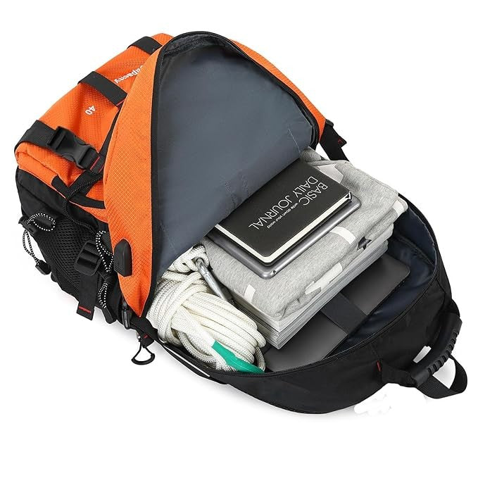Rucsac Multifunctional de Alpinism, Capacitate 36-55 L, de Calatorie, Impermeabil, Slot USB Incarcare Telefon, Bretele Reglabile, 52 x 34 x 19 cm, Portocaliu