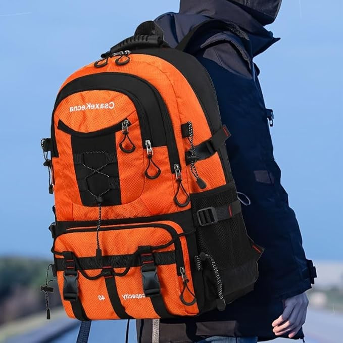 Rucsac Multifunctional de Alpinism, Capacitate 36-55 L, de Calatorie, Impermeabil, Slot USB Incarcare Telefon, Bretele Reglabile, 52 x 34 x 19 cm, Portocaliu