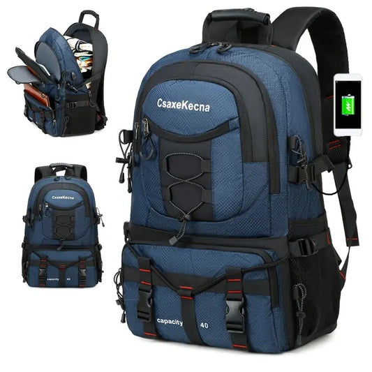 Rucsac Multifunctional de Alpinism, Capacitate 36-55 L, de Calatorie, Impermeabil, Slot USB Incarcare Telefon, Bretele Reglabile, 52 x 34 x 19 cm, Albastru