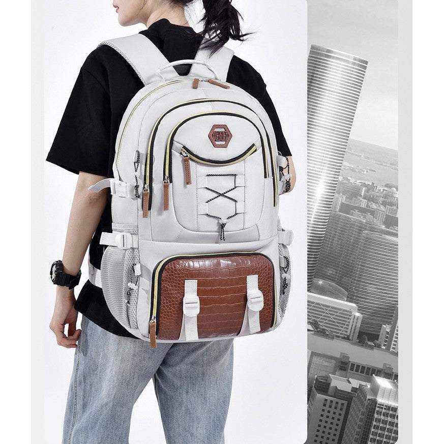 Rucsac Multifunctional pentru Calatorie, pentru Alpinism, Voiaj, Drumetii, din Panza Oxford, 34x16x52 cm, Alb