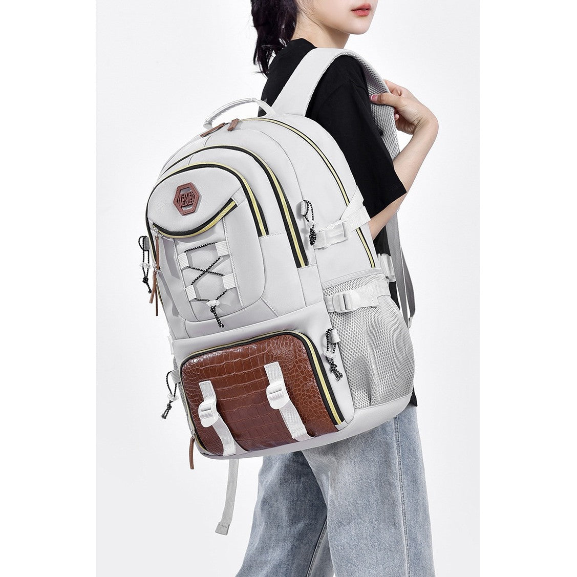 Rucsac Multifunctional pentru Calatorie, pentru Alpinism, Voiaj, Drumetii, din Panza Oxford, 34x16x52 cm, Alb