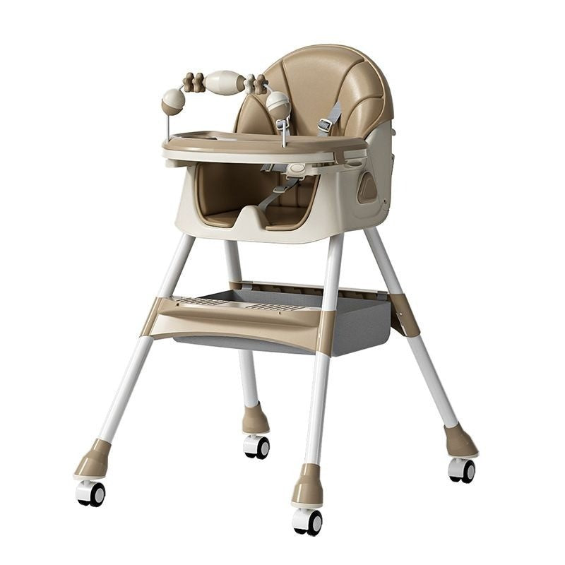 Scaun de Masa pentru Bebelusi si Copii, 2 Tavite cu Jucarii si Husa Detasabile, Multifuncțional, Stabil, Centura de Siguranta, Spatar Reglabil Moale, Balansoar, Cos de Depozitare, de la 6 Luni, 97x73x65cm, Crem