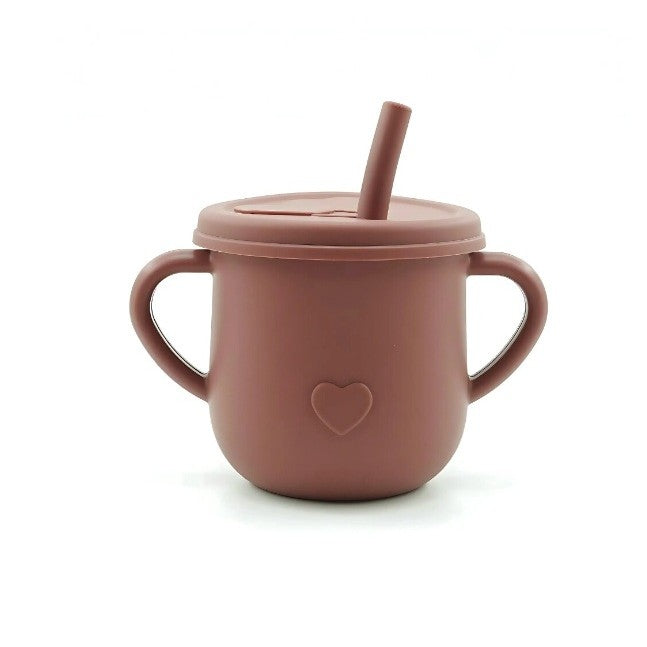 Set 10 Piese Servire Masa, pentru Bebelusi si Copii, din Silicon/Lemn, cu Ventuze Anti-alunecare, fara Alergeni. +6 Luni, Model Elefant, Maro