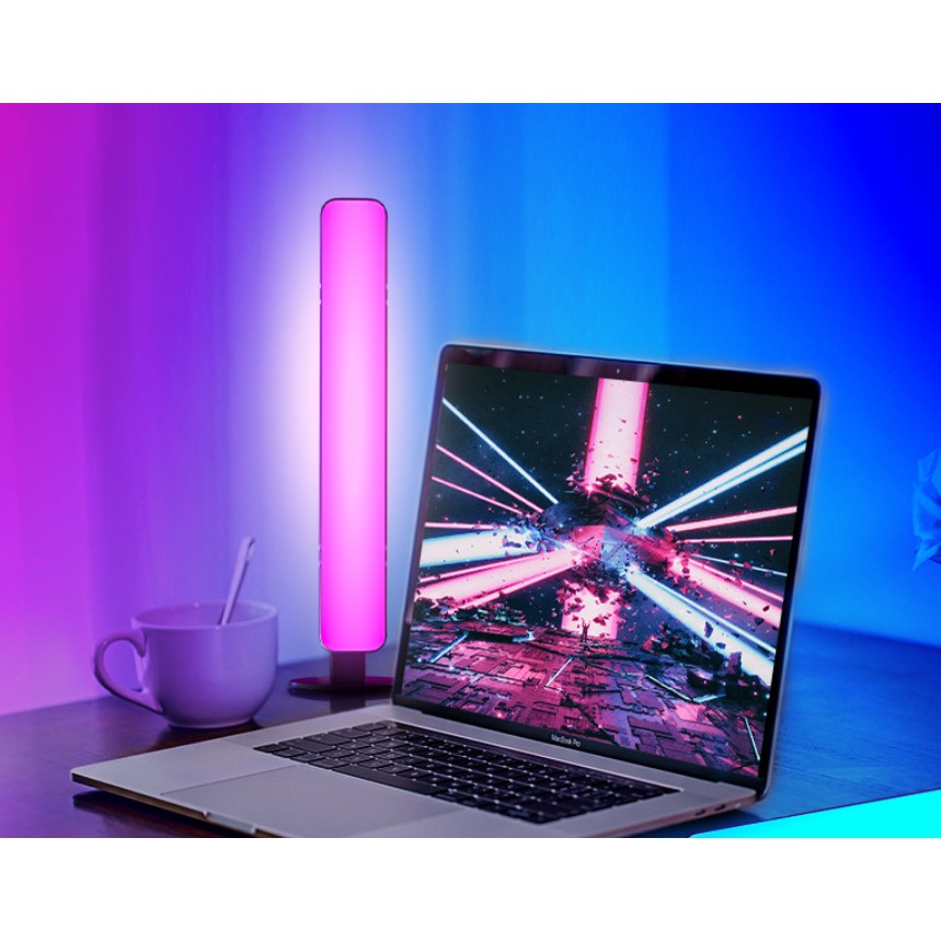 Set 2 Lampi de Birou, RGB Colorat, 28 LED, Putere 5V, Telecomanda cu 24 de Taste, Cablu USB, Negru, 25.5x4x3.5cm