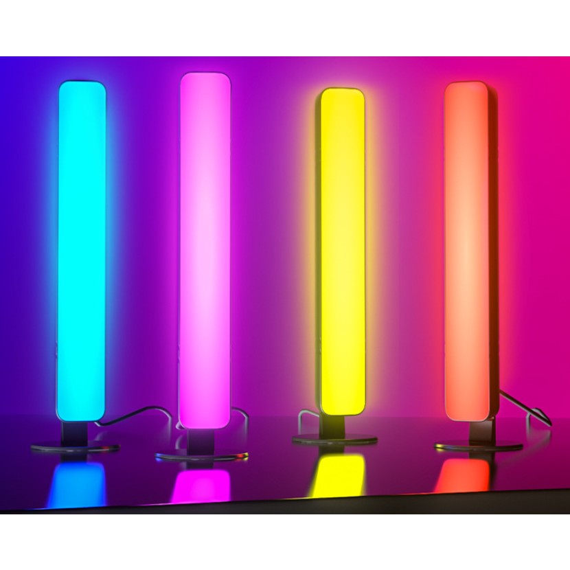 Set 2 Lampi de Birou, RGB Colorat, 28 LED, Putere 5V, Telecomanda cu 24 de Taste, Cablu USB, Negru, 25.5x4x3.5cm