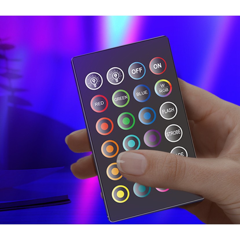 Set 2 Lampi de Birou, RGB Colorat, 28 LED, Putere 5V, Telecomanda cu 24 de Taste, Cablu USB, Negru, 25.5x4x3.5cm