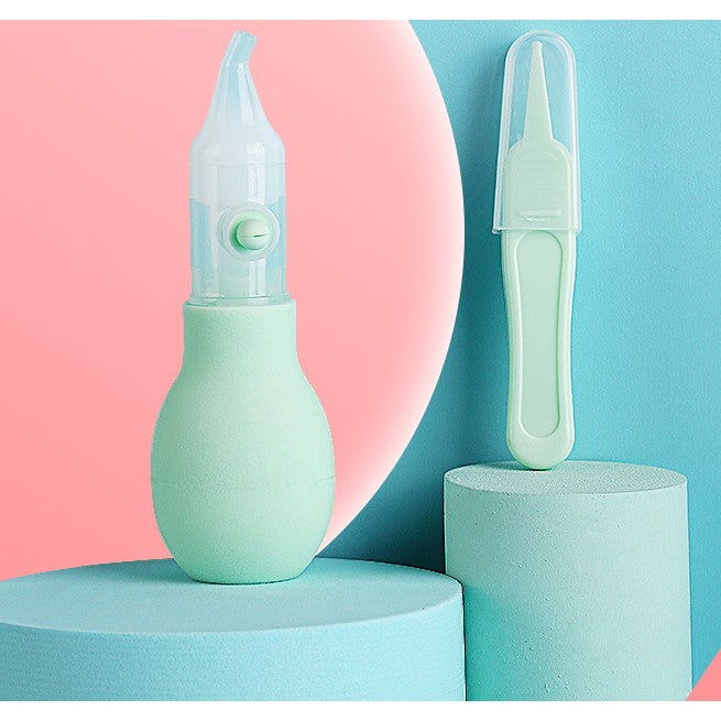 Set Aspirator Nazal pentru Copii, Manual, Anti-Reflux, cu Pompita, Usor de Curatat, Varf din Silicon, 11.2x4cm, Verde