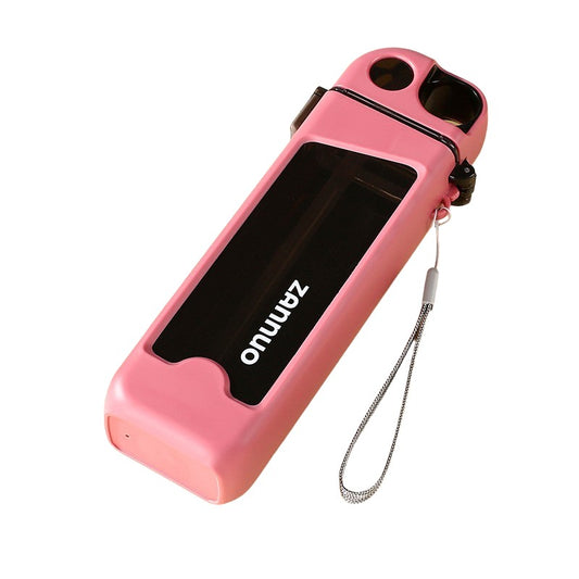 Sticla de Apa pentru Sport, 350 ml, cu Pai si Capac, 23x7x4.4 cm, Buton de Blocare, din PC, Roz