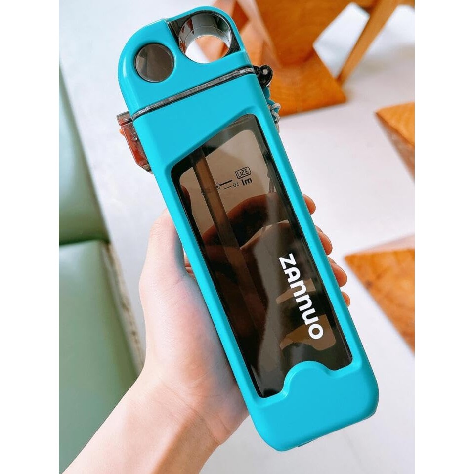 Sticla de Apa pentru Sport, 350 ml, cu Pai si Capac, 23x7x4.4 cm, Buton de Blocare, din PC, Bleu