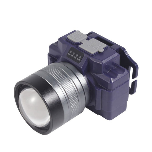 Lanterna LED de Montat pe Cap, cu Raza Lunga de Zoom, Far Telescopic, Reglabil, Rezistent la Apa, pentru Pescuit in Aer Liber, Camping, Lumina Puternica, Lanterna, 7.5x5x7 cm, Albastru