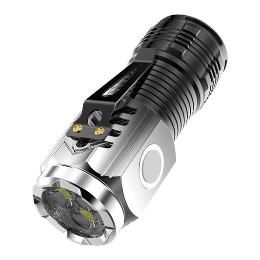 Lanterna cu 3 Nuclee Led, Incarcare USB, Autonomie 4-20h, Raza Maxima 100-200 m, 5W, 4 x 4 x 9 cm, Suport de Agatat, Fund Magnetic, Argintiu