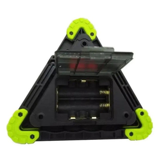 Triunghi Multifunctional de Avertizare, Lanterna LED, Impermeabil IP65, 800 lm, 2 x AA, Functie Incarcare Telefon, USB si Micro USB, COB 33, Verde