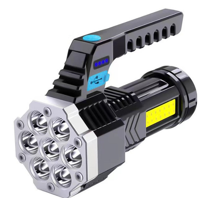 Lanterna LED Lumina Puternica, Rezistenta la Apa, Tip Proiector COB, Lanternă Reincarcabila, USB, cu Maner pentru Drumetii, Lanterna de Urgenta, Aer Liber, 14.1 x 6.4 cm, Culoare Negru cu Comutator Albastru